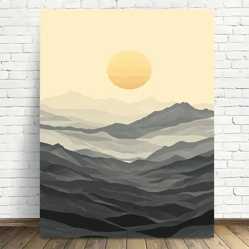 Beautiful Abstract Mountain Sunset Vintage Painting 40x60cm Metal Print Ready to Hang - Bella Home Decor