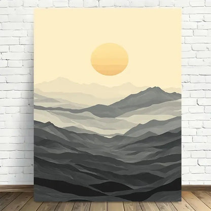 Beautiful Abstract Mountain Sunset Vintage Painting 40x60cm Metal Print Ready to Hang - Bella Home Decor