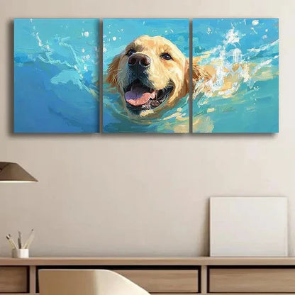 3pcs Colorful Swimming Puppy Blue Water Perfect Wall Art Set Canvas Unframed - High Quality Print 100% Australian Made Wall Canvas - Bella Home Decor