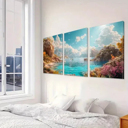 3pcsVibrant Cliffs Coastal Sunlit Turquoise Art Set Canvas Unframed - High Quality Print 100% Australian Made Wall Canvas