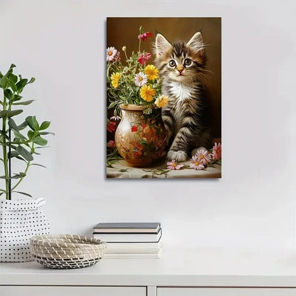 Cute Maine Coon Kitten with Vibrant Flowers 40x60cm Metal Print Ready to Hang - Bella Home Decor