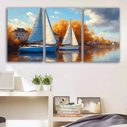 3pcs Sailboat Float Wall Art Set Canvas Framed 60x90cm - High Quality Print 100% Australian Made Wall Canvas Ready to Hang