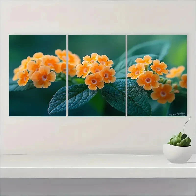 3pcs Orange Lantana Flower Lantana Ar B   Wall Art Set Canvas Framed 40x60cm - High Quality Print 100% Australian Made Wall Canvas Ready to Hang