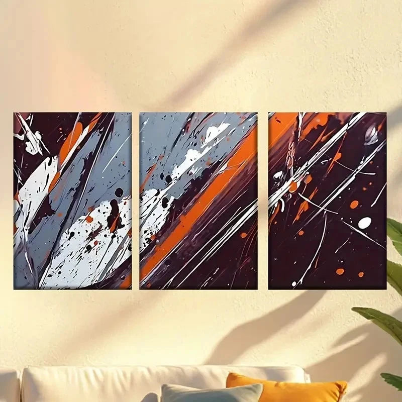 3pcs Painting of Orange And Black Paint  Wall Art Set Canvas Framed 50x70cm - High Quality Print 100% Australian Made Wall Canvas Ready to Hang