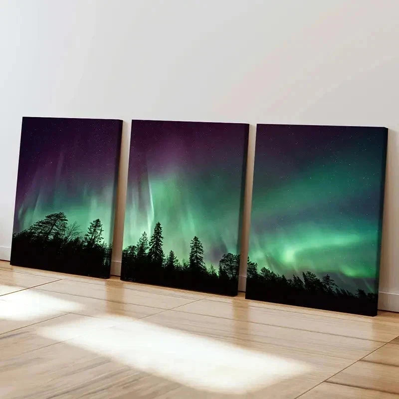 3pcs Forest & Aurora Nordic Landscape Wall Art Set Canvas Framed 50x70cm - High Quality Print 100% Australian Made Wall Canvas Ready to Hang - Bella Home Decor