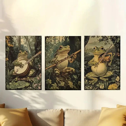 3pcs Frogs Playing Musical Instruments in Forest Wall Art Set Canvas Unframed – High Quality Print 100% Australian Made Wall Canvas - Bella Home Decor