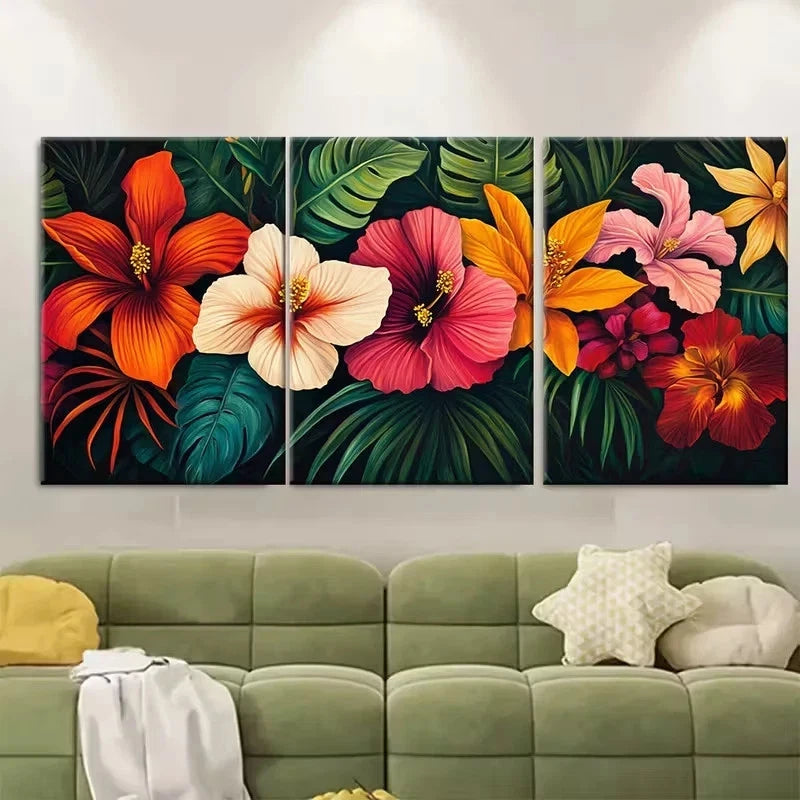 3pcs Abstract Botanical Flowers Wall Art Set Canvas Framed 50x70cm - High Quality Print 100% Australian Made Wall Canvas Ready to Hang - Bella Home Decor