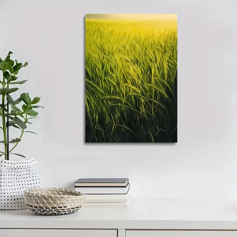 Vibrant Green Lemon Grassland Scene Painting 40x60cm Metal Print Ready to Hang - Bella Home Decor