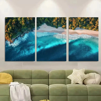 3pcs Abstract Seascape With Vibrant Blues Wall Art Set Canvas Framed 40x60cm - High Quality Print 100% Australian Made Wall Canvas Ready to Hang - Bella Home Decor