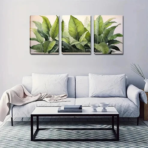3pcs Tropical Green Banana Leaf Wall Art Set Canvas Unframed - High Quality Print 100% Australian Made Wall Canvas