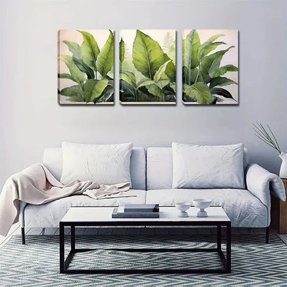 3pcs Tropical Green Banana Leaf Wall Art Set Canvas Unframed - High Quality Print 100% Australian Made Wall Canvas