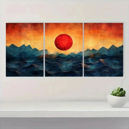 3pcs  Dustin Way Bauhaus Sun and Waves SW     Wall Art Set Canvas Framed 40x60cm - High Quality Print 100% Australian Made Wall Canvas Ready to Hang - Bella Home Decor