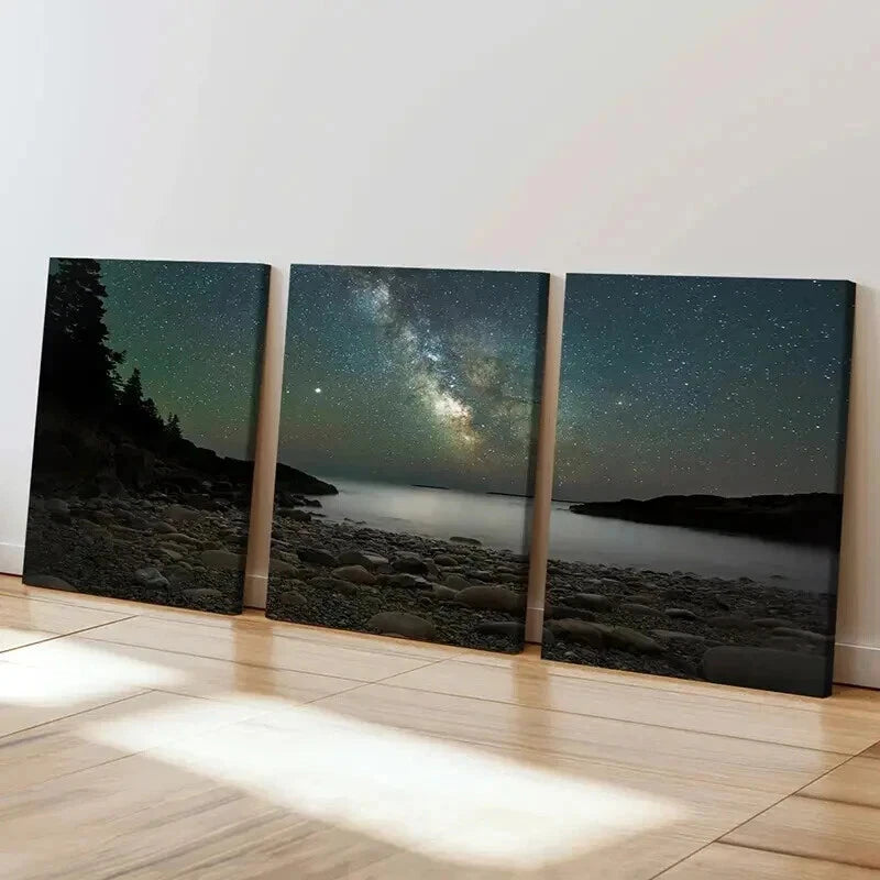 3pcs Starry Sky & Milky Way Night Scene Wall Art Set Canvas Framed 60x90cm - High Quality Print 100% Australian Made Wall Canvas Ready to Hang - Bella Home Decor