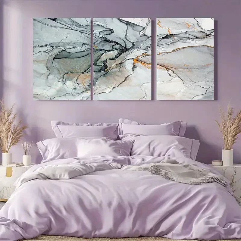 3pcs Abstract Marble Design Stone Effect Metal Print Ready to Hang Art - Bella Home Decor