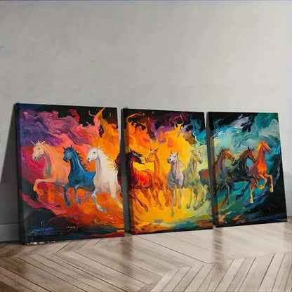 3pcs Horses Running in the Sky Colorful Perfect Wall Art Set Canvas Unframed - High Quality Print 100% Australian Made Wall Canvas