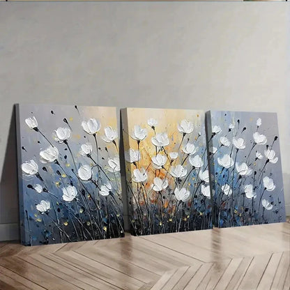 3pcs Abstract Painting Of White Flowers Wall Art Set Canvas Framed 50x70cm - High Quality Print 100% Australian Made Wall Canvas Ready to Hang - Bella Home Decor