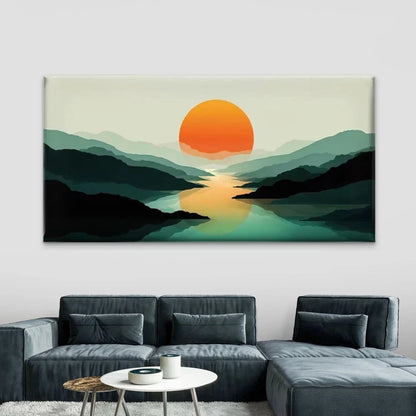 Sunset Mountain Landscape Wall Art Canvas Office Home Room Framed 120x60cm