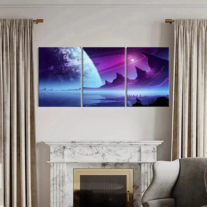 3pcs Fantasy Landscape Art Island & Howling Wolf Wall Art Set Canvas Framed 40x60cm - High Quality Print 100% Australian Made Wall Canvas Ready to Hang - Bella Home Decor