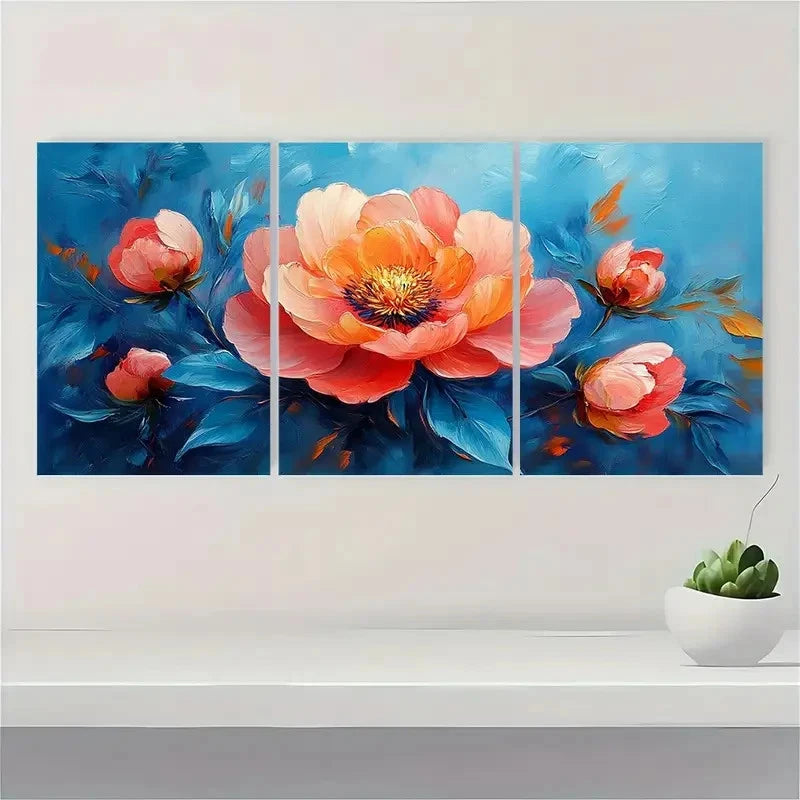 3pcs Pink Peonies Blue Greenery BG   Framed Wall Art Set Canvas Framed 50x70cm - High Quality Print 100% Australian Made Wall Canvas Ready to Hang