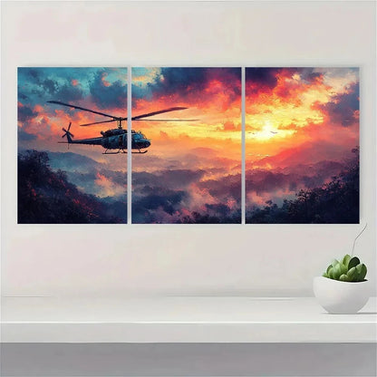 3pcs Huey Helicopter Military Vintage Metal Print Ready to Hang Art - Bella Home Decor