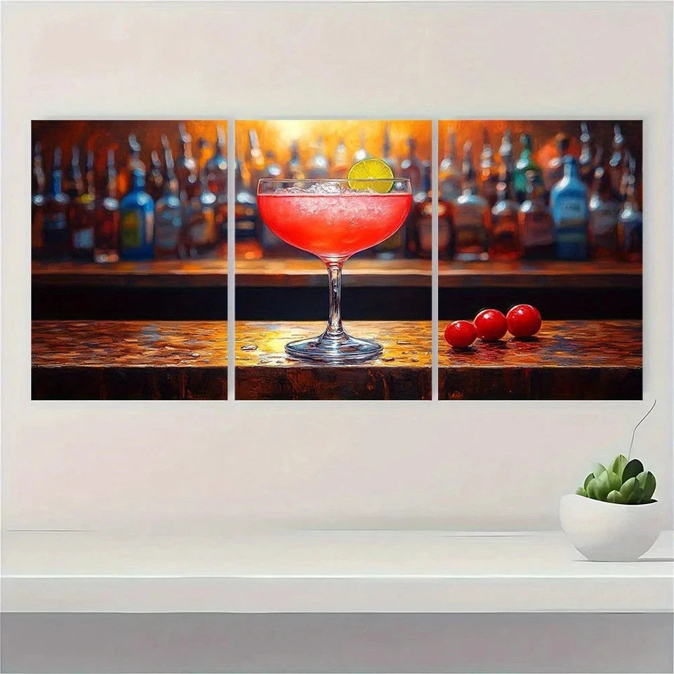 3pcs Vintage Cosmopolitan Cocktail Metal Print Ready to Hang Art - Bella Home Decor