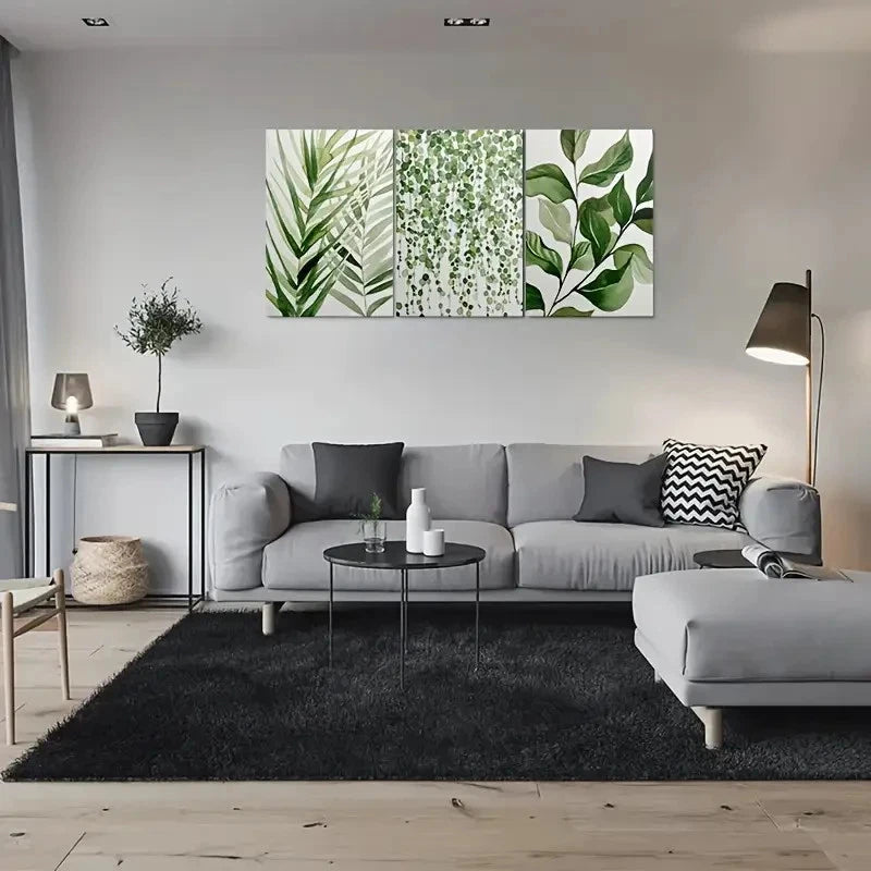 3pcs Modern Green Leaf Nature Inspired Metal Print Ready to Hang Art