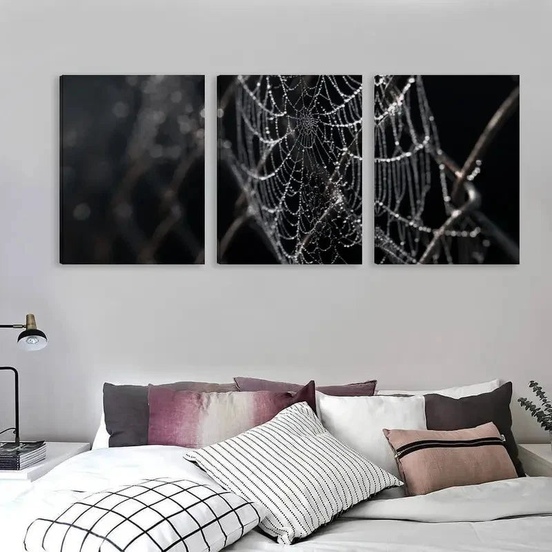 3pcs Close Up of Spider Webs on a Chain   Wall Art Set Canvas Framed 50x70cm - High Quality Print 100% Australian Made Wall Canvas Ready to Hang - Bella Home Decor