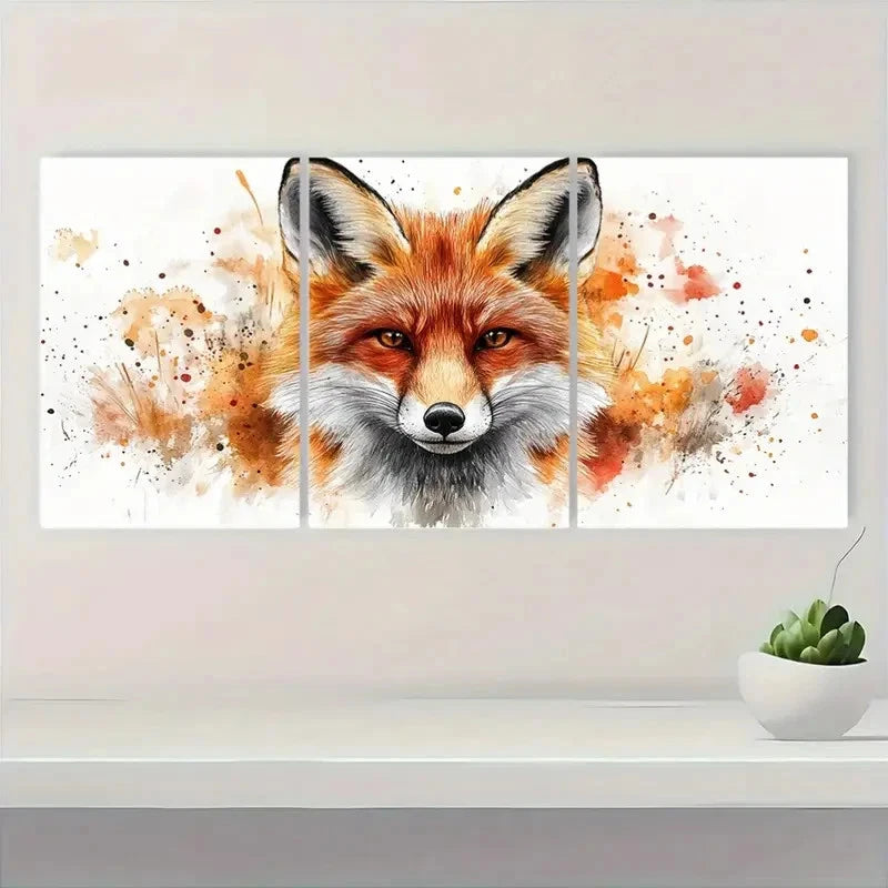 3pcs B  Red, Black, White & Brown Fox Portrait    Wall Art Set Canvas Framed 50x70cm - High Quality Print 100% Australian Made Wall Canvas Ready to Hang - Bella Home Decor