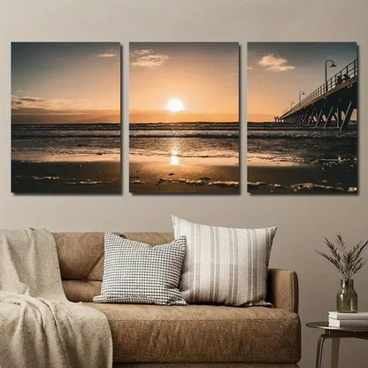 3pcs Vibrant Ocean & Pier Scenery  Wall Art Set Canvas Unframed - High Quality Print 100% Australian Made Wall Canvas