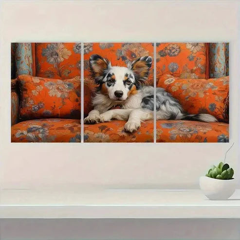 3pcs Whimsical Dog Giclee Fine Art Wall Art Set Canvas Unframed – High Quality Print 100% Australian Made Wall Canvas - Bella Home Decor