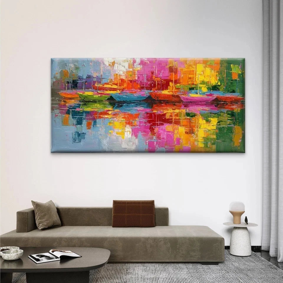 Boat on Water Reflection Wall Art Canvas Office Home Room Framed 120x60cm