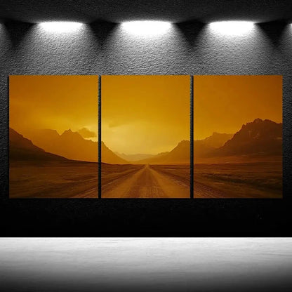 3pcs The Road Under Sunset Glow Metal Print Ready to Hang Art - Bella Home Decor