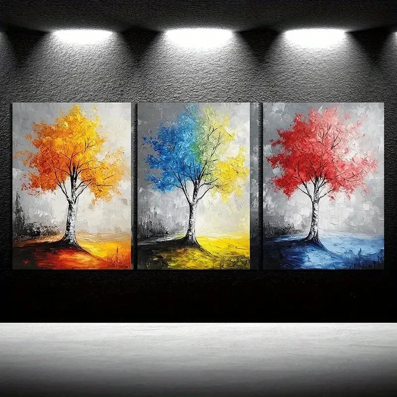 3pcs Colorful Trees Series Vibrant Metal Print Ready to Hang Art - Bella Home Decor