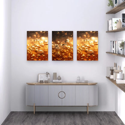 3pcs Golden Liquid With Bubbles Metal Print Ready to Hang Art