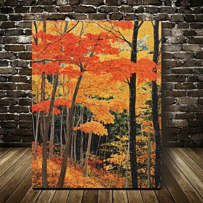 Vibrant Maple Tree Forest in Autumnal Hues Painting 40x60cm Metal Print Ready to Hang - Bella Home Decor