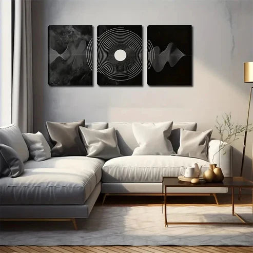 3pcs Black & White Geometric Wall Art Canvas Unframed - High Quality Print 100% Australian Made Wall Canvas - Bella Home Decor