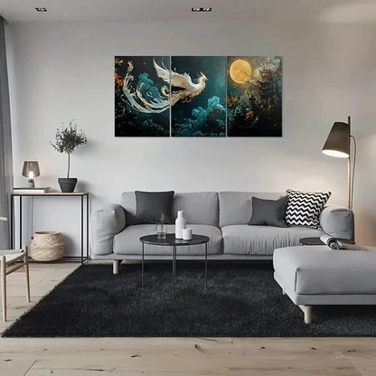 3pcs Fantasy Phoenix and Full Moon Metal Print Ready to Hang Art