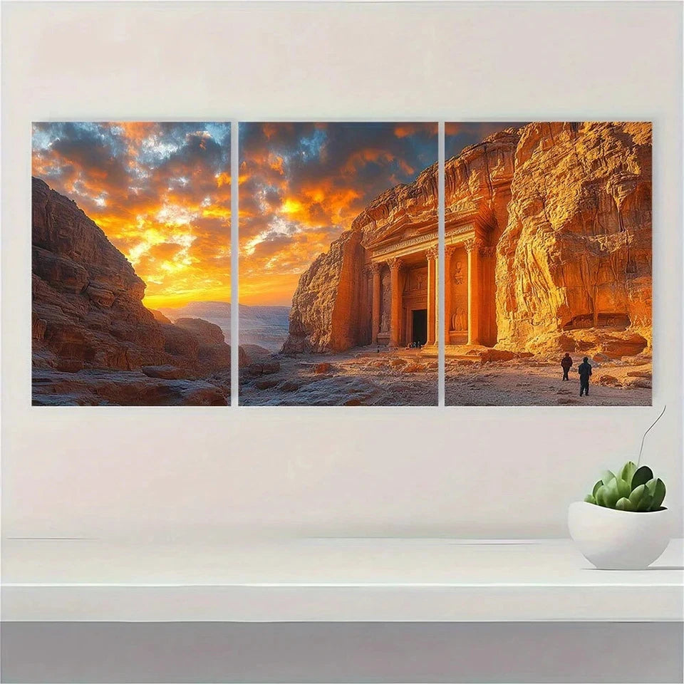3pcs Petra Travel Painting Brown Themed Metal Print Ready to Hang Art - Bella Home Decor
