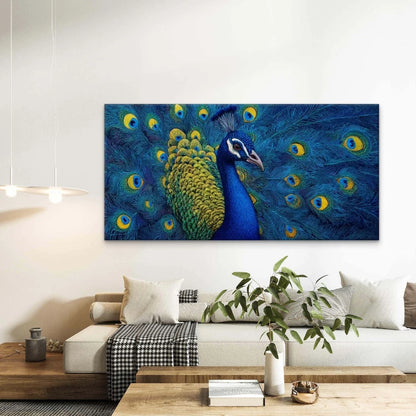 Indian Peacock with Blue Wall Art Canvas Office Home Room Framed 120x60cm