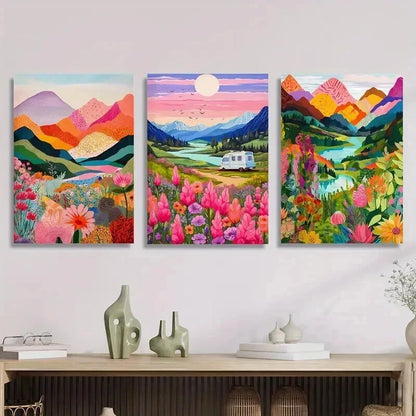 3pcs Gorgeous Lakes and Mountains Perfect Wall Art Set Canvas Framed 50x70cm - High Quality Print 100% Australian Made Wall Canvas Ready to Hang - Bella Home Decor