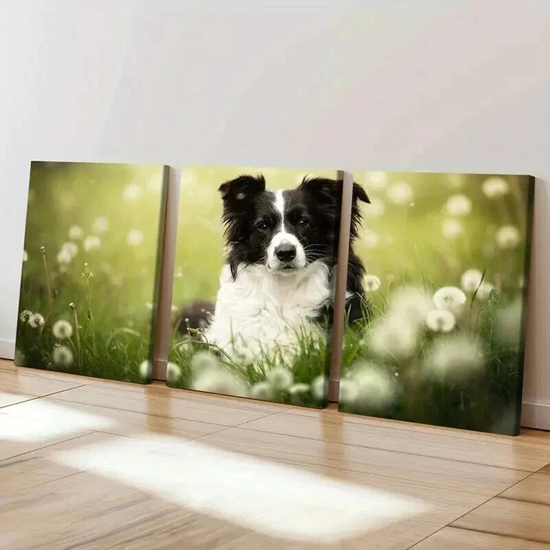 3pcs Puppy Dandelion and Grass Field Wall Art Set Canvas Framed 40x60cm - High Quality Print 100% Australian Made Wall Canvas Ready to Hang - Bella Home Decor