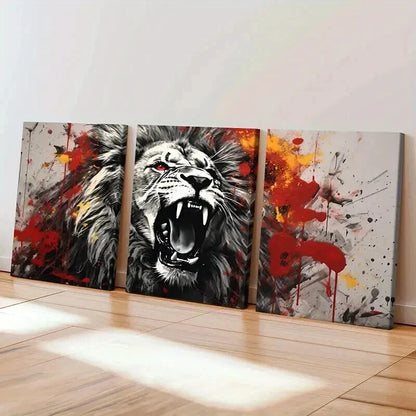 3pcs Abstract Animal Art Roaring Lion Watercolor Wall Art Set Canvas Framed 60x90cm - High Quality Print 100% Australian Made Wall Canvas Ready to Hang - Bella Home Decor