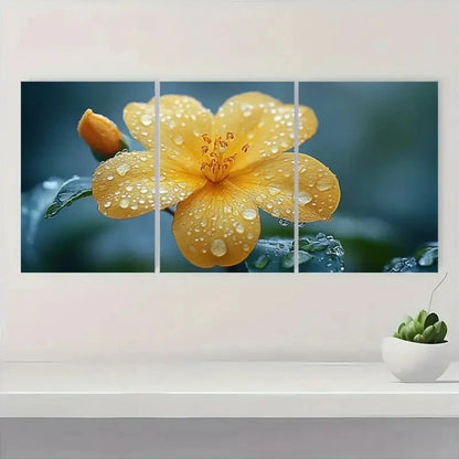 3pcs Yellow Jasmine Flower Flower Art A    Wall Art Set Canvas Framed 50x70cm - High Quality Print 100% Australian Made Wall Canvas Ready to Hang