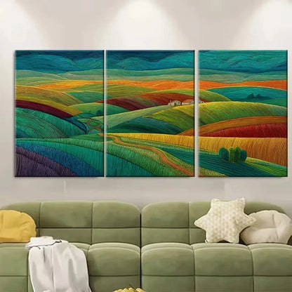3pcs Colorful Hills Fields And Villages Wall Art Set Canvas Framed 40x60cm - High Quality Print 100% Australian Made Wall Canvas Ready to Hang - Bella Home Decor