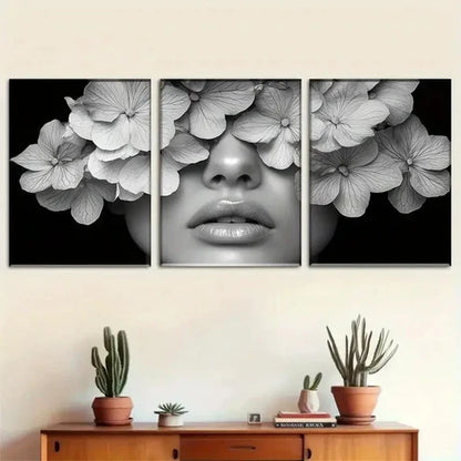 3pcs Women with Floral Illustration View Wall Art Canvas Unframed - High Quality Print 100% Australian Made Wall Canvas