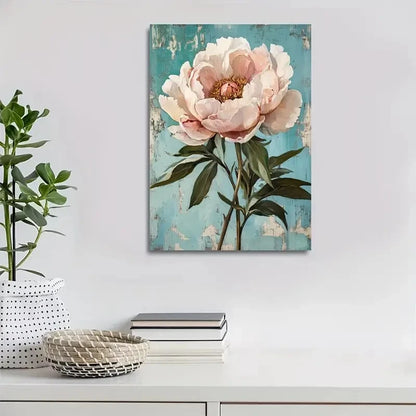 Vibrant Pink & White Blooms on Blue Green Background 40x60cm Metal Print Ready to Hang - Bella Home Decor