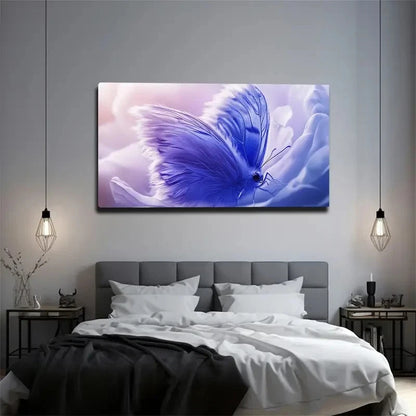 Delicate Blue Butterfly Pink Wall Art Canvas Office Home Room Framed 120x60cm