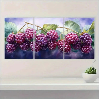 3pcs  Blackberry Watercolor Painting YU    Wall  Art Set Canvas Framed 60x90cm - High Quality Print 100% Australian Made Wall Canvas Ready to Hang - Bella Home Decor