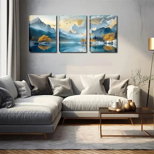 3pcs Mountains & Serene Lakeside Landscape   Wall Art Canvas Unframed - High Quality Print 100% Australian Made Wall Canvas  Wall Art Canvas Unframed - High Quality Print 100% Australian Made Wall Canvas