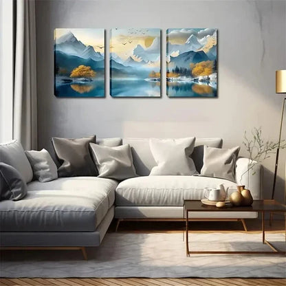 3pcs Mountains & Serene Lakeside Landscape   Wall Art Canvas Unframed - High Quality Print 100% Australian Made Wall Canvas  Wall Art Canvas Unframed - High Quality Print 100% Australian Made Wall Canvas